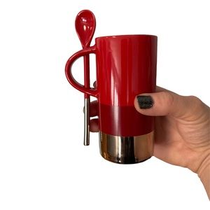 Starbucks 8oz mug cup and spoon set 2014 edition red and silver